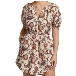 A.L.C. Adelaide Puff Sleeve Short Dress Cotton Poplin Sunflower Mini